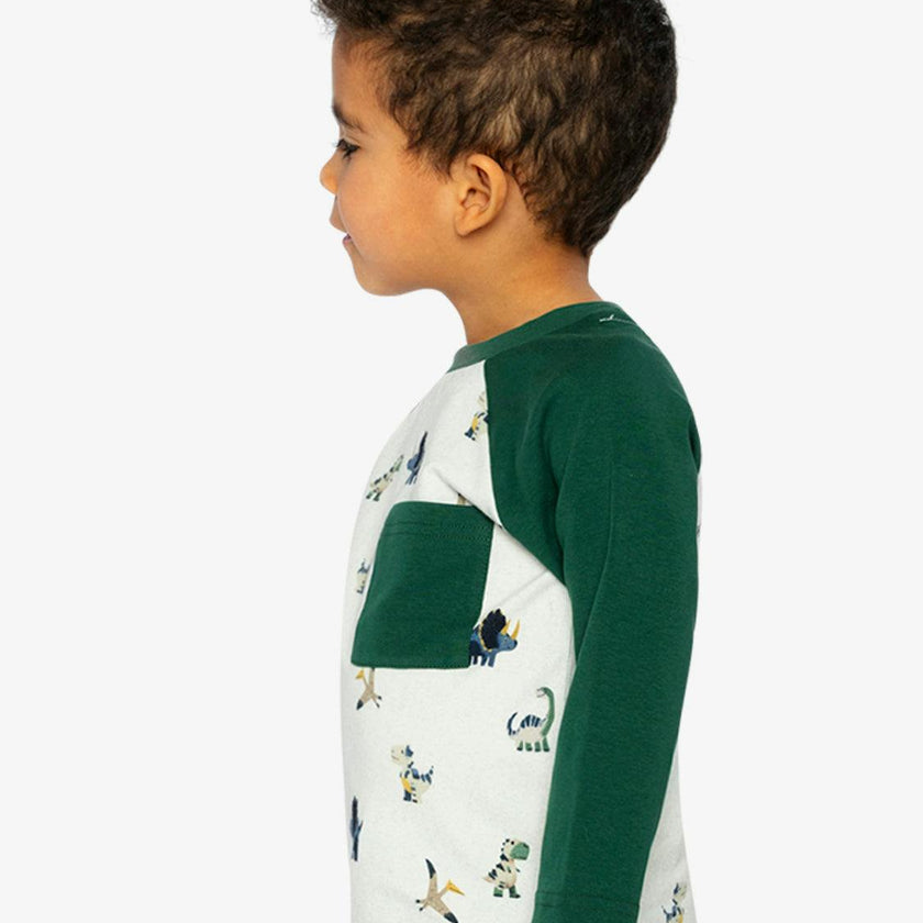 Baby Long Sleeve Raglan T-Shirt Beige Dinosaur Print