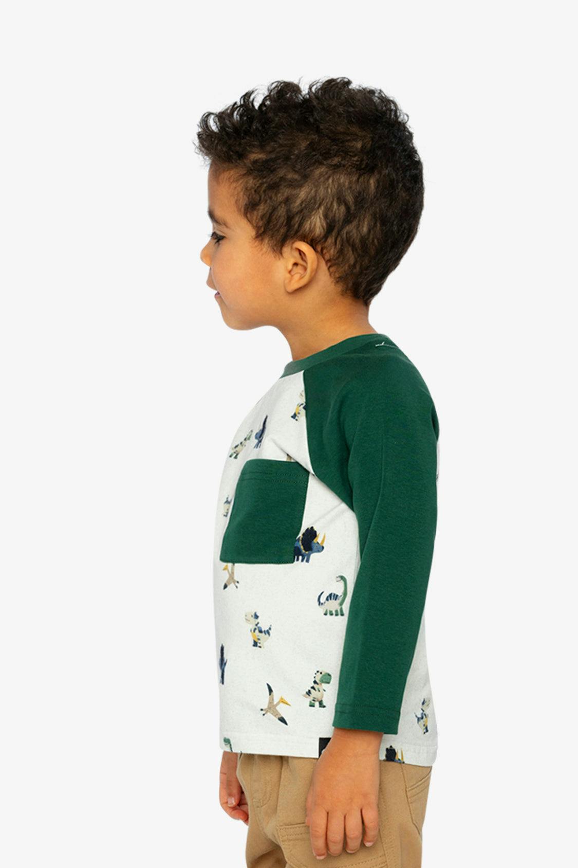Baby Long Sleeve Raglan T-Shirt Beige Dinosaur Print