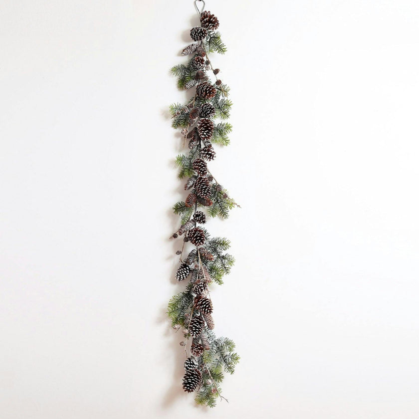 Snowy Norway Spruce & Pinecone Winter Christmas Garland Table Runner with Unlit or Pre-Lit Option