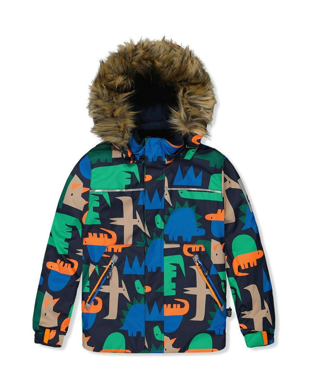 Two Piece Discover Snowsuit Blue Dinosaur Print