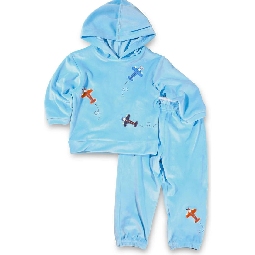 Velour Hoodie With Airplanes