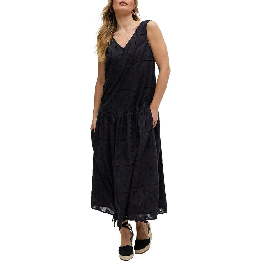 Squire All Over Cut Work Drop Waist Midi Dress