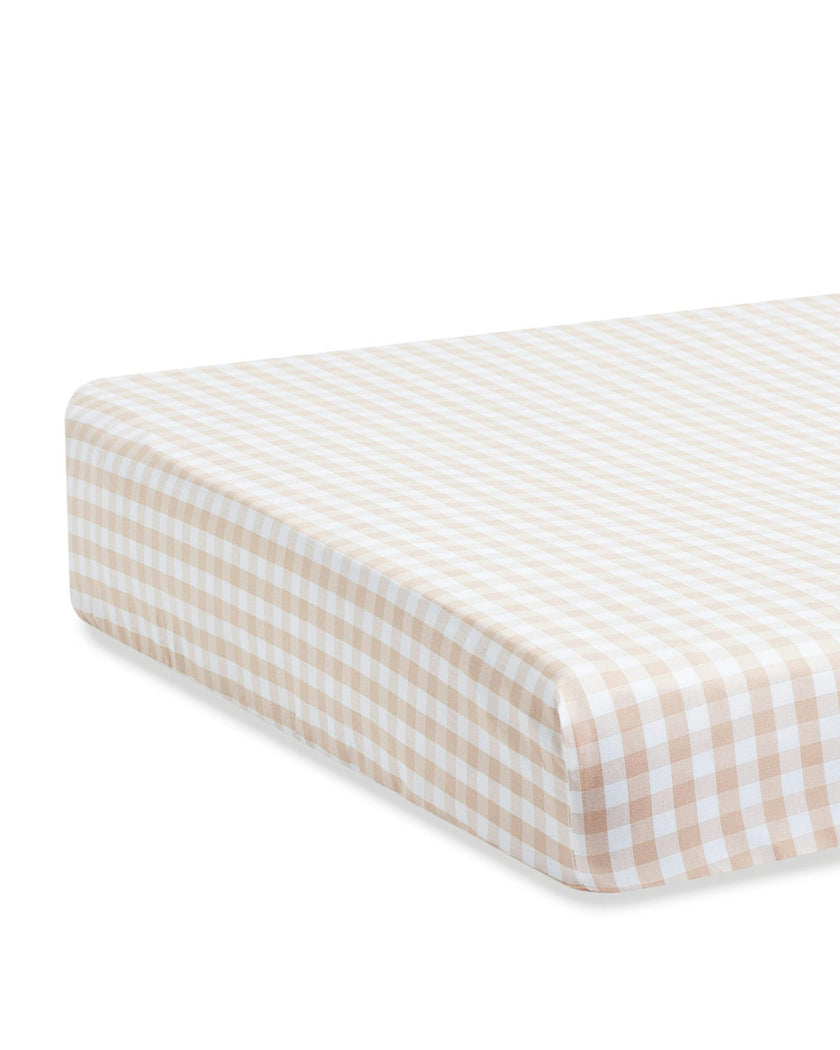 Luxe Premium Percale Crib Sheet in Camel Gingham