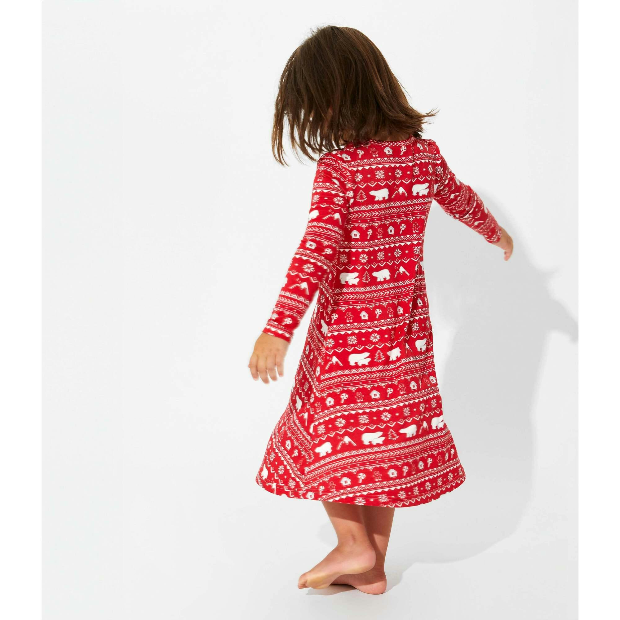 Polar Isle Red Bamboo Girls' Long Sleeve Dress