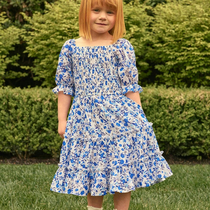 Mini Madeline Dress in Ditsy Cobalt Floral