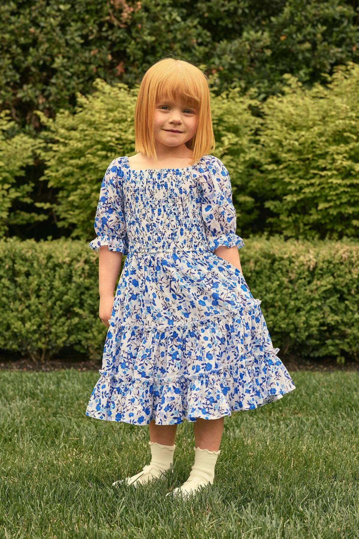 Mini Madeline Dress in Ditsy Cobalt Floral