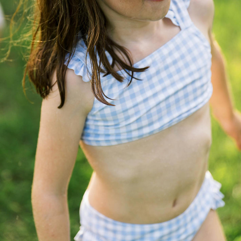 girls oasis blue gingham ruffle strap bikini