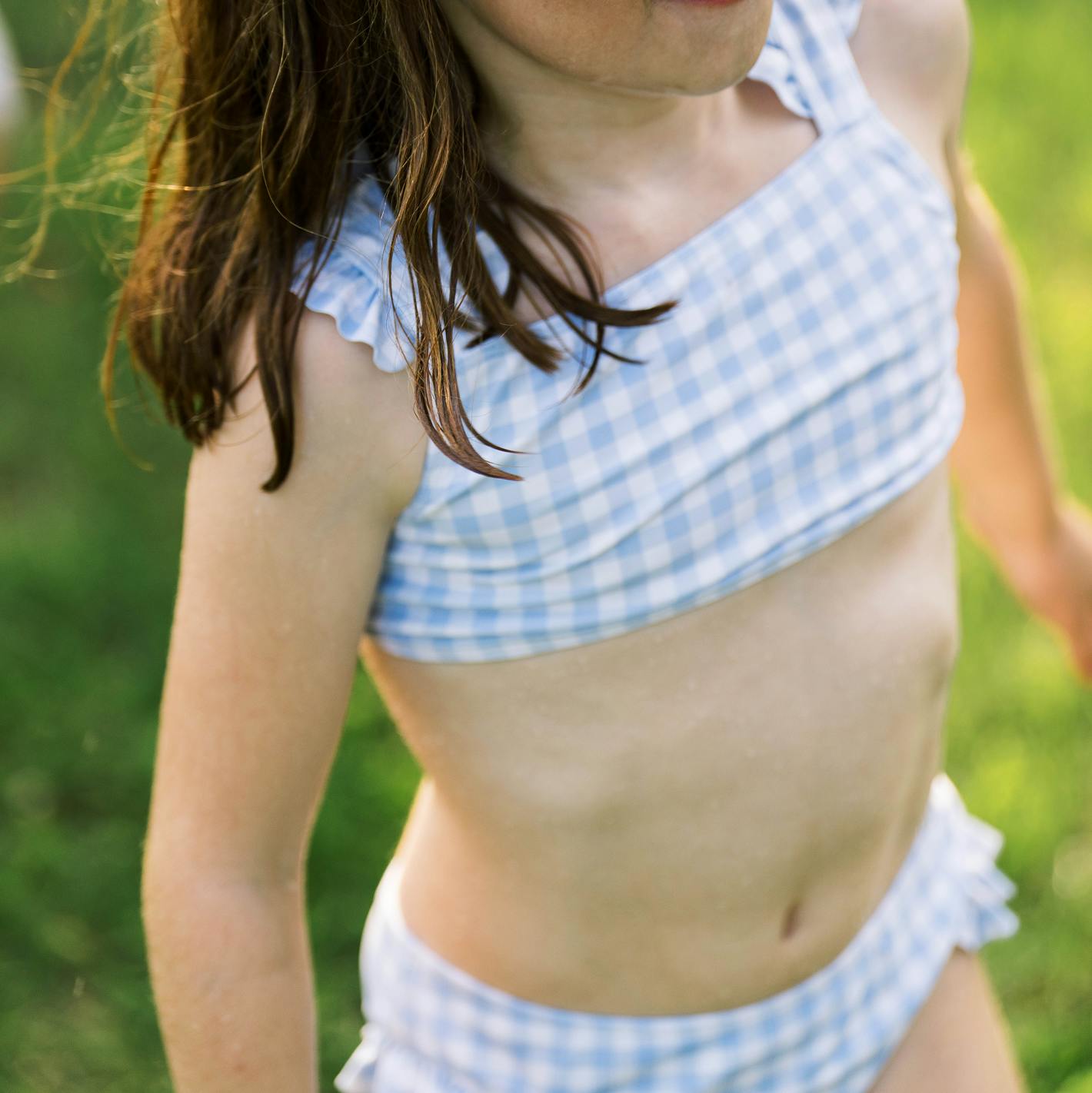 girls oasis blue gingham ruffle strap bikini