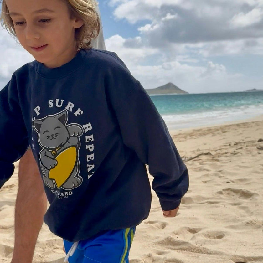 Kids’ Sunset Crew Sweatshirt - Surf Cat