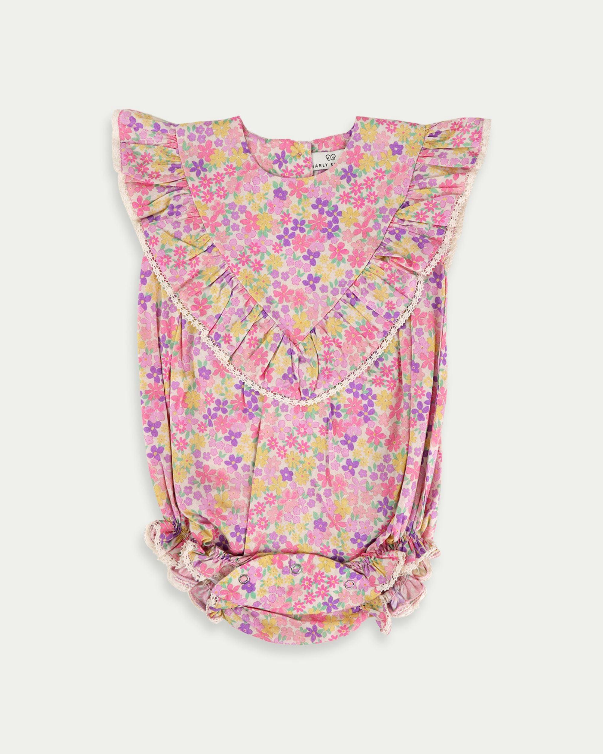 Lucy Baby Bubble Romper - Emma floral purple