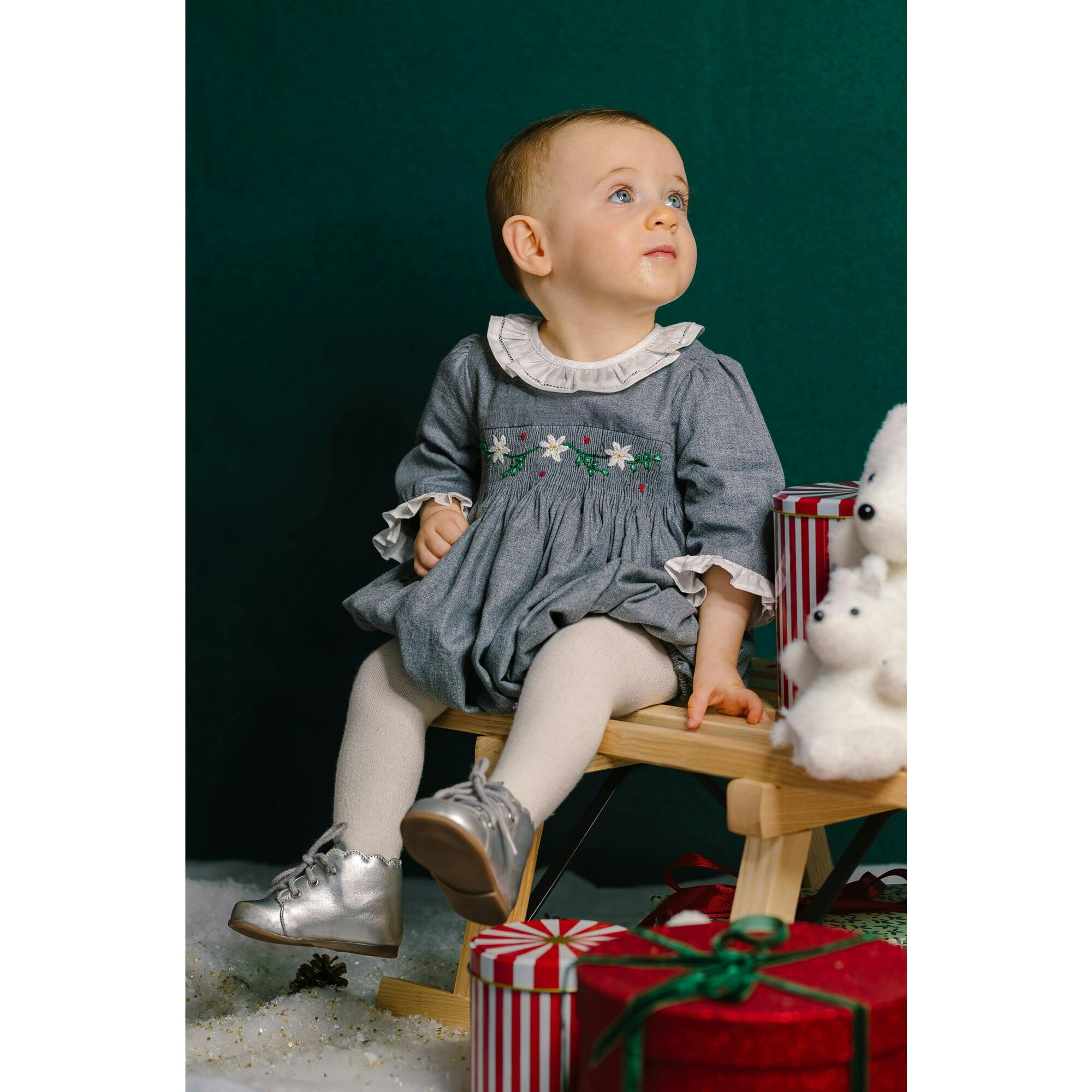 Heidi Grey Long Sleeve Smocked Bubble