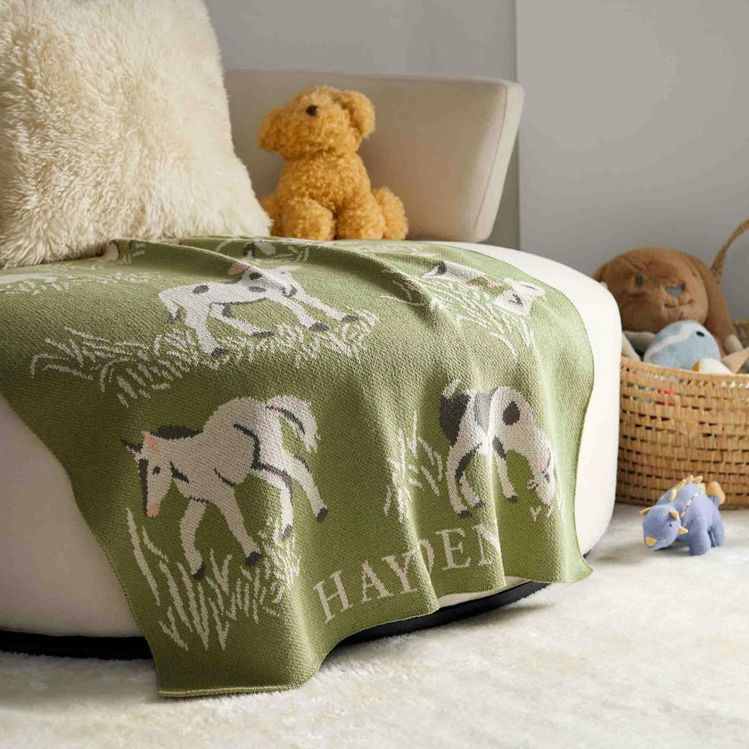 Custom Personalized Baby Sustainable Knit Throw Blanket - Farm