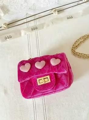 Velvet Purse Heart Patches, Hot Pink