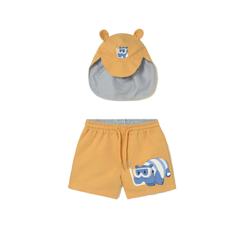 Yellow Swimwear set baby with eared hat