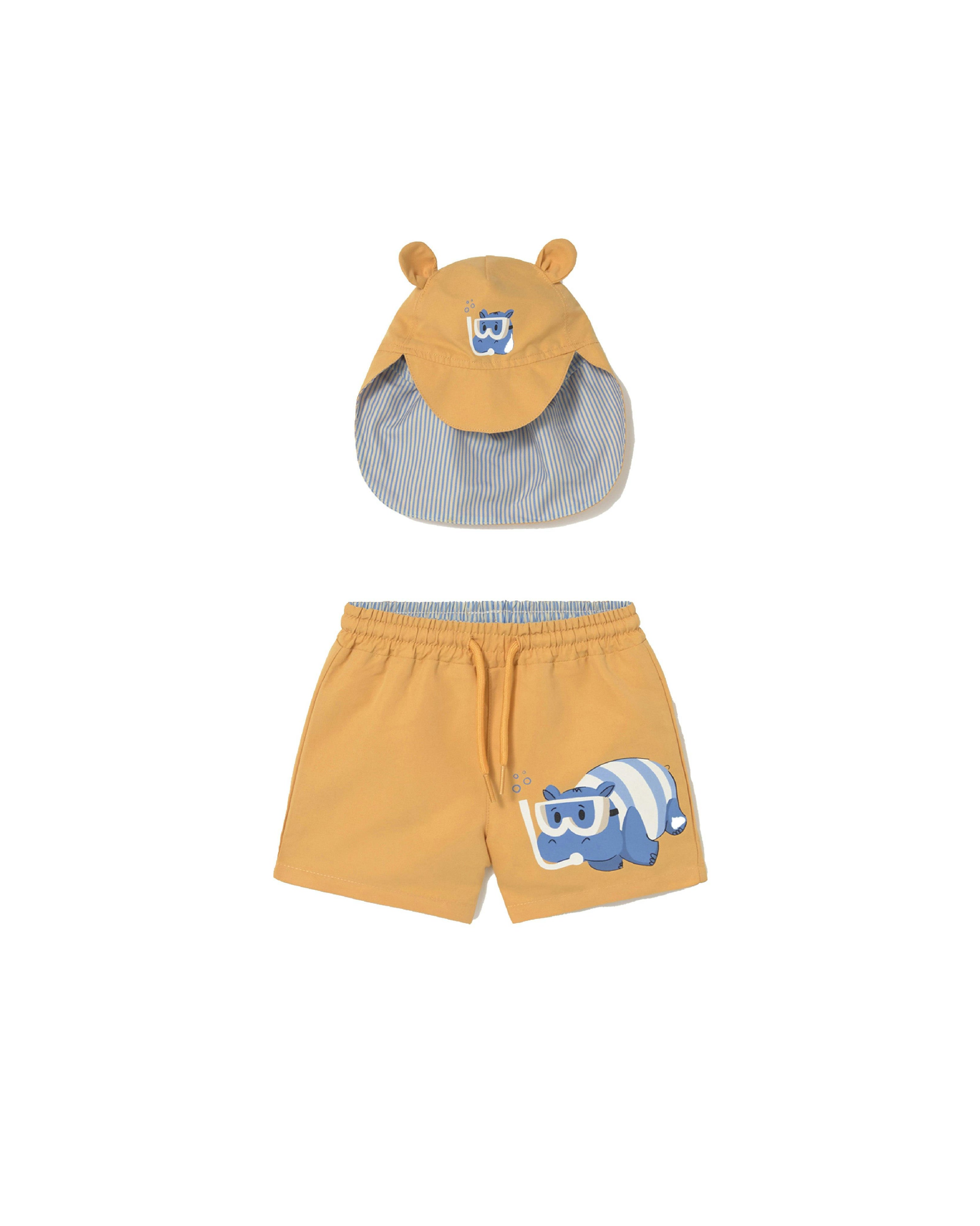 Yellow Swimwear set baby with eared hat