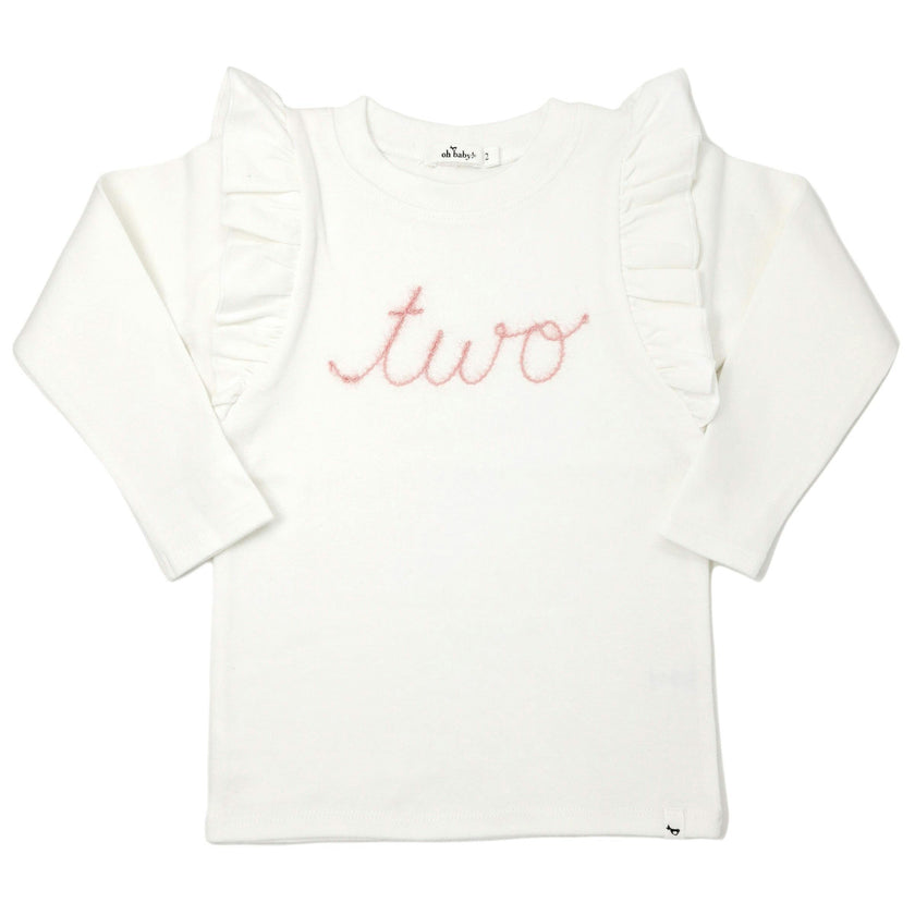 Millie Long Sleeve Tee in 'two' Pink Eyelash Writing