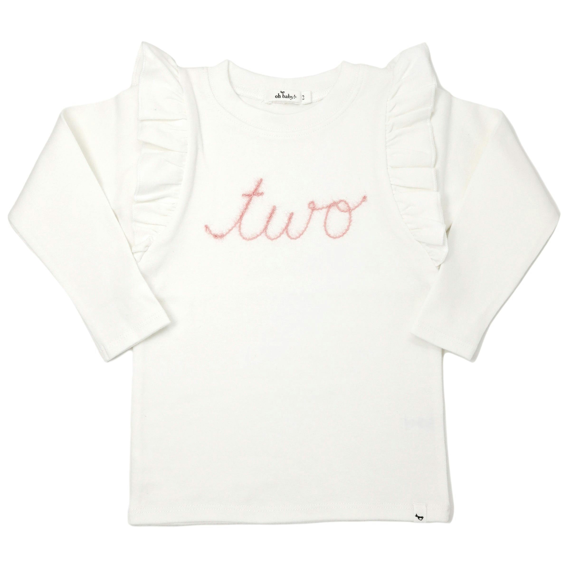 Millie Long Sleeve Tee in 'two' Pink Eyelash Writing