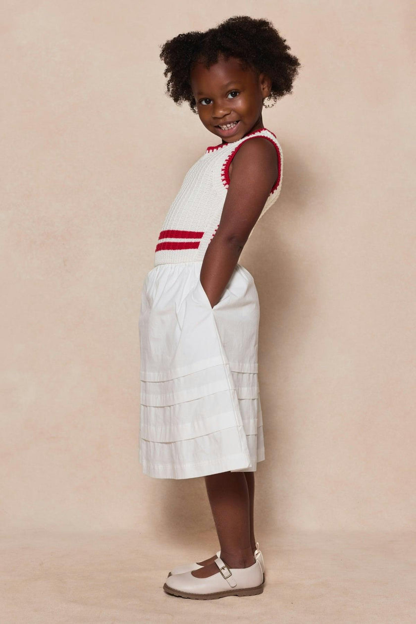 Mini Lisbon Dress in Ivory & Firework Red