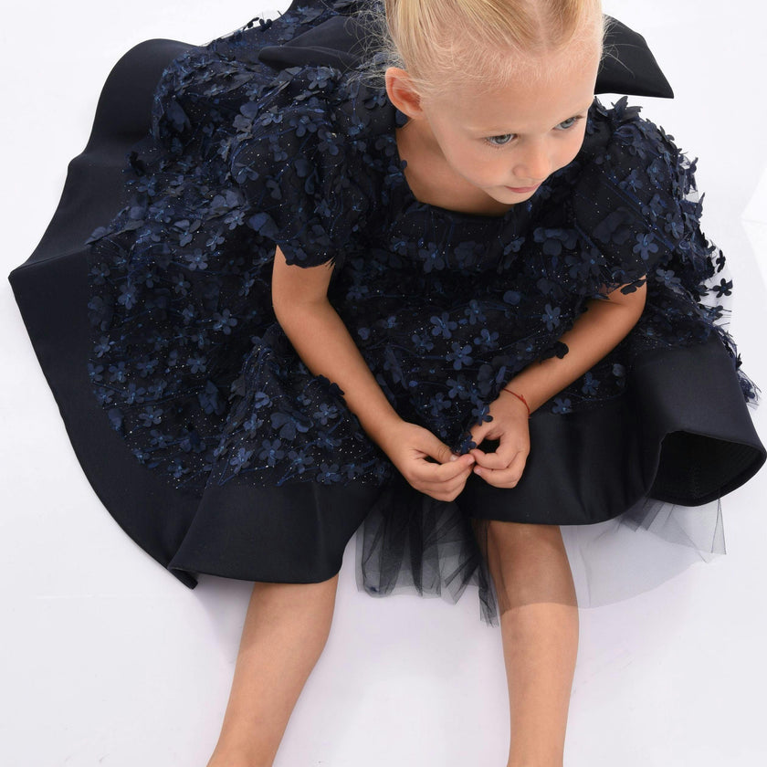Navy Moneta Floral Bow Dress