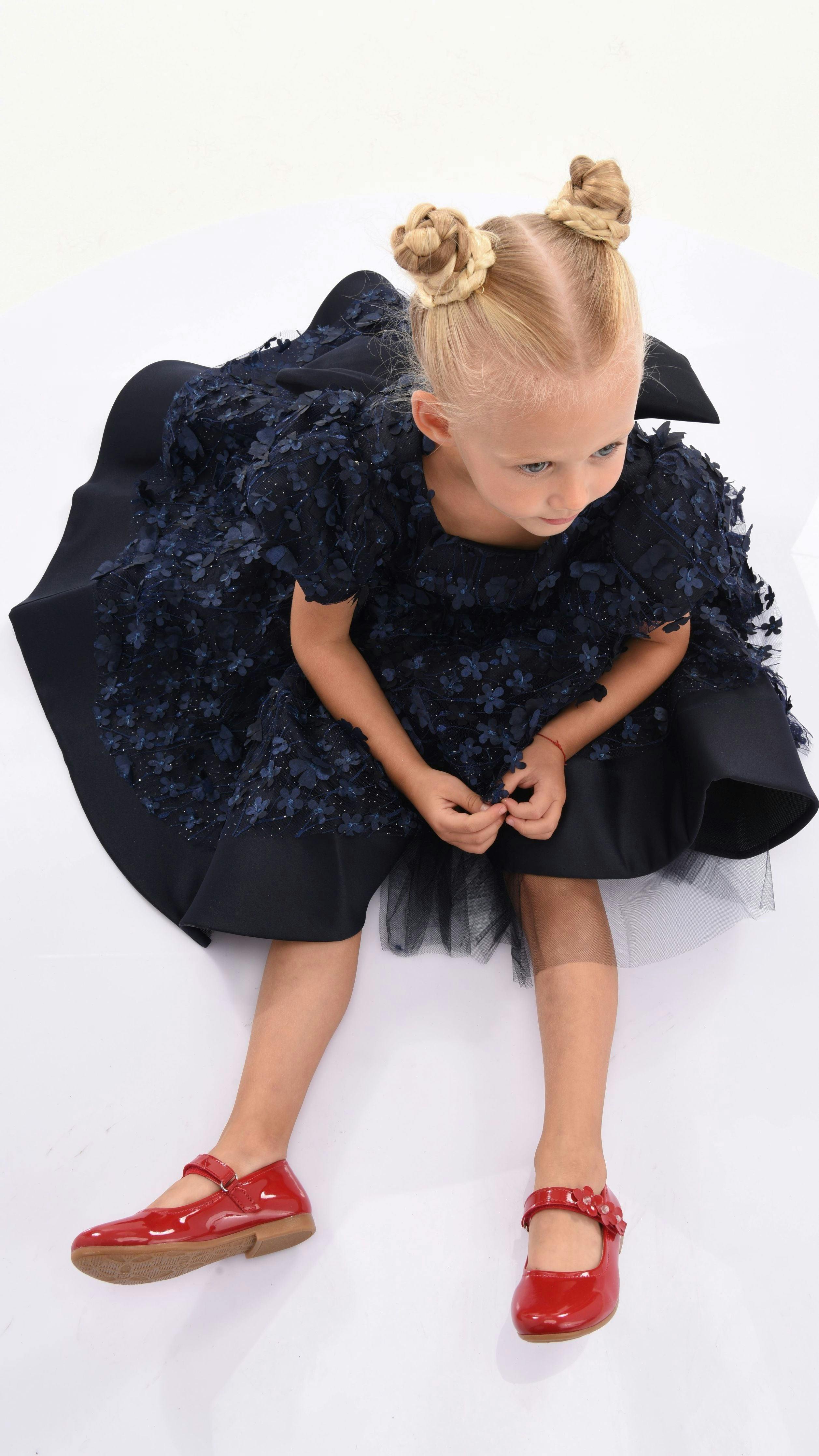 Navy Moneta Floral Bow Dress