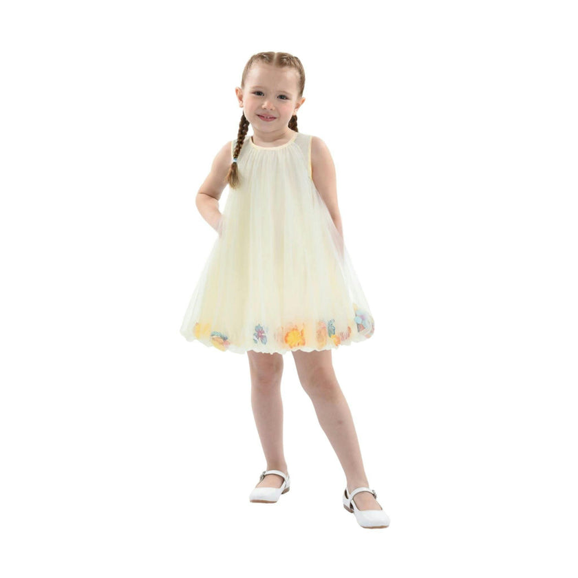 Ivory Floral Layered Sleeveless Dress
