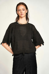 Lokaro Pointelle Top in Black