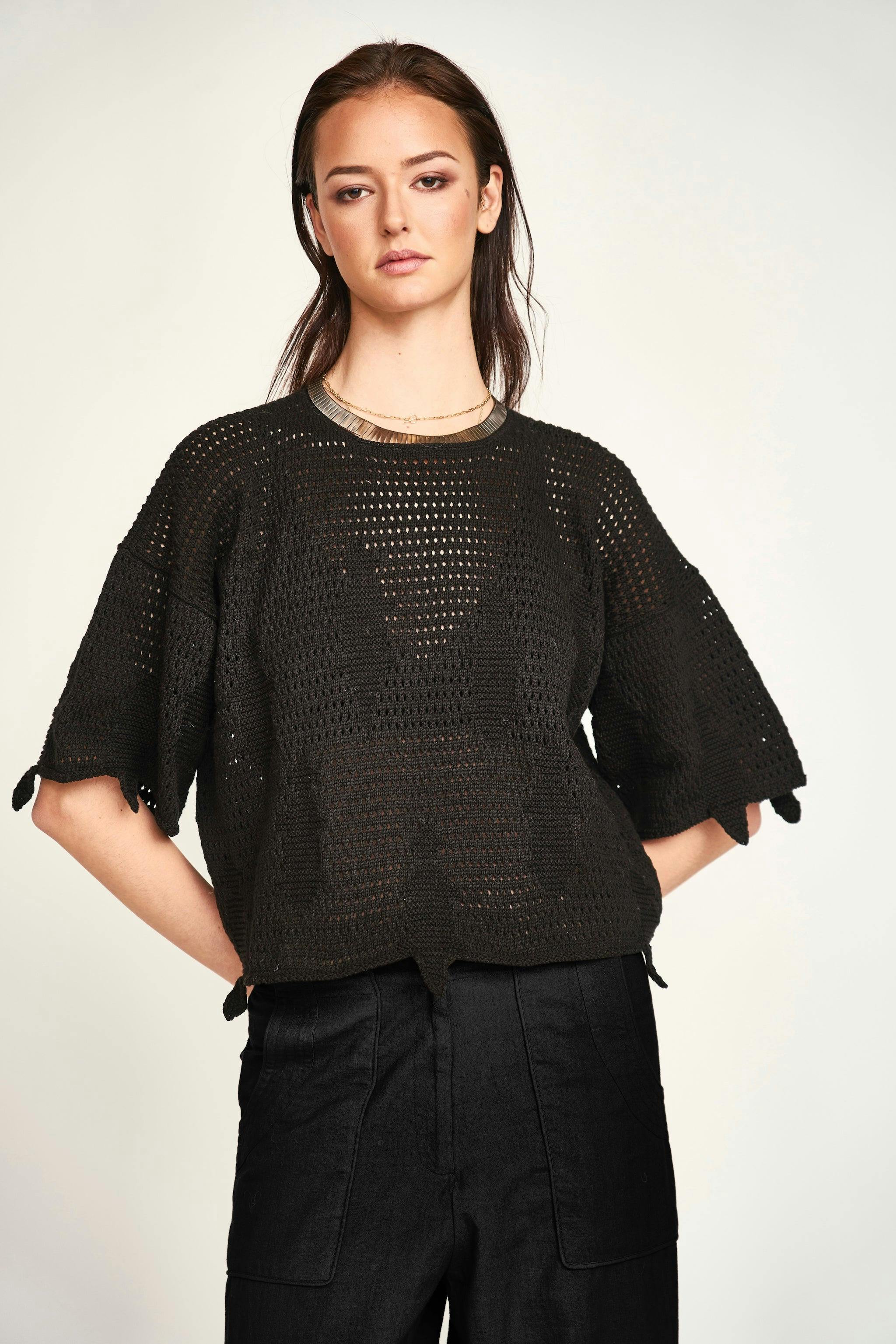 Lokaro Pointelle Top in Black
