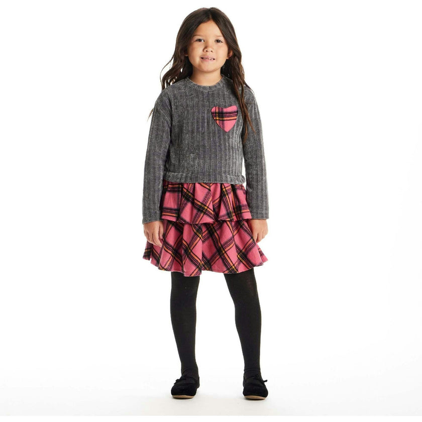 Kids Knit Top Plaid Skirt Dress