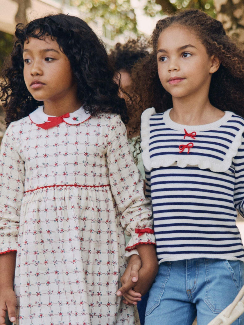 Red Grid Floral Selena Girl Dress