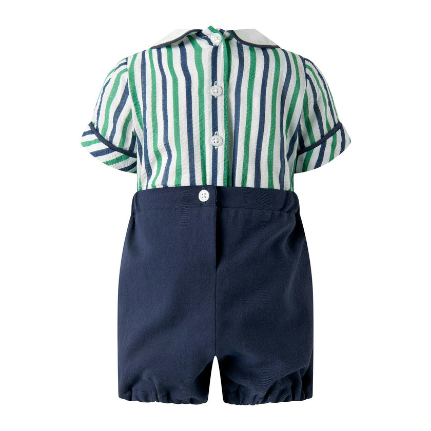 Green Stripe Romper Short Set