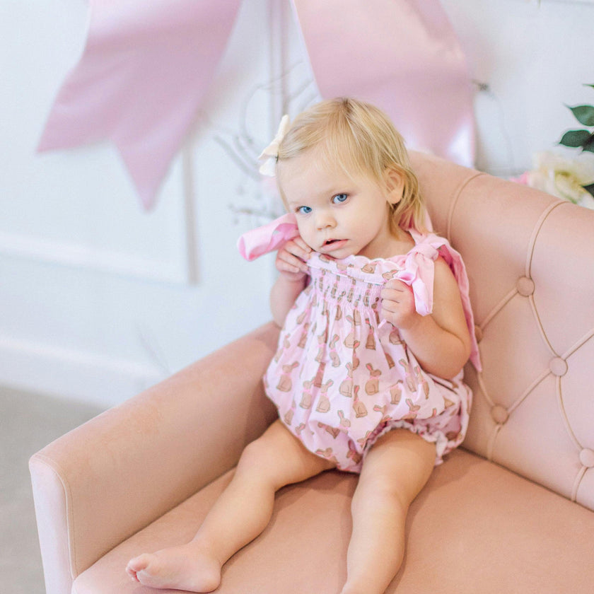 Pink Chocolate Bunny Smocked Bubble