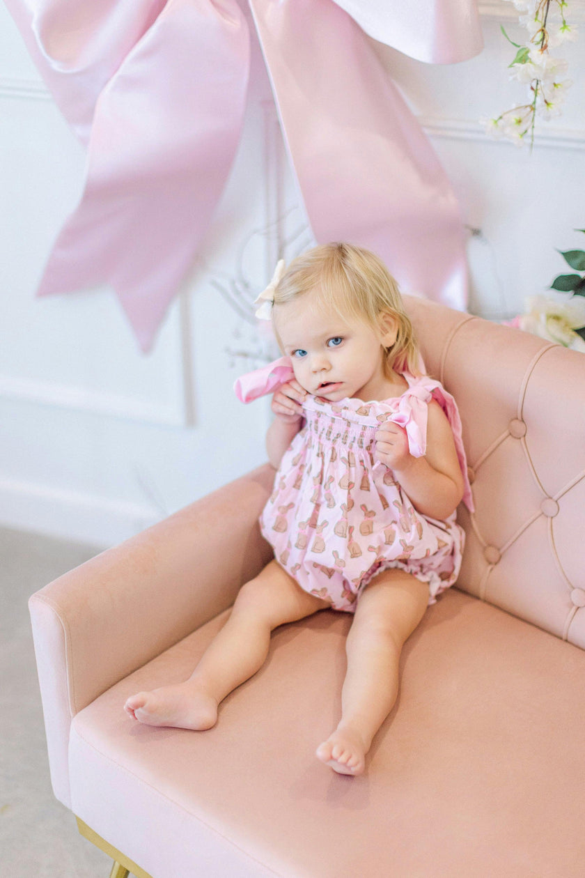 Pink Chocolate Bunny Smocked Bubble