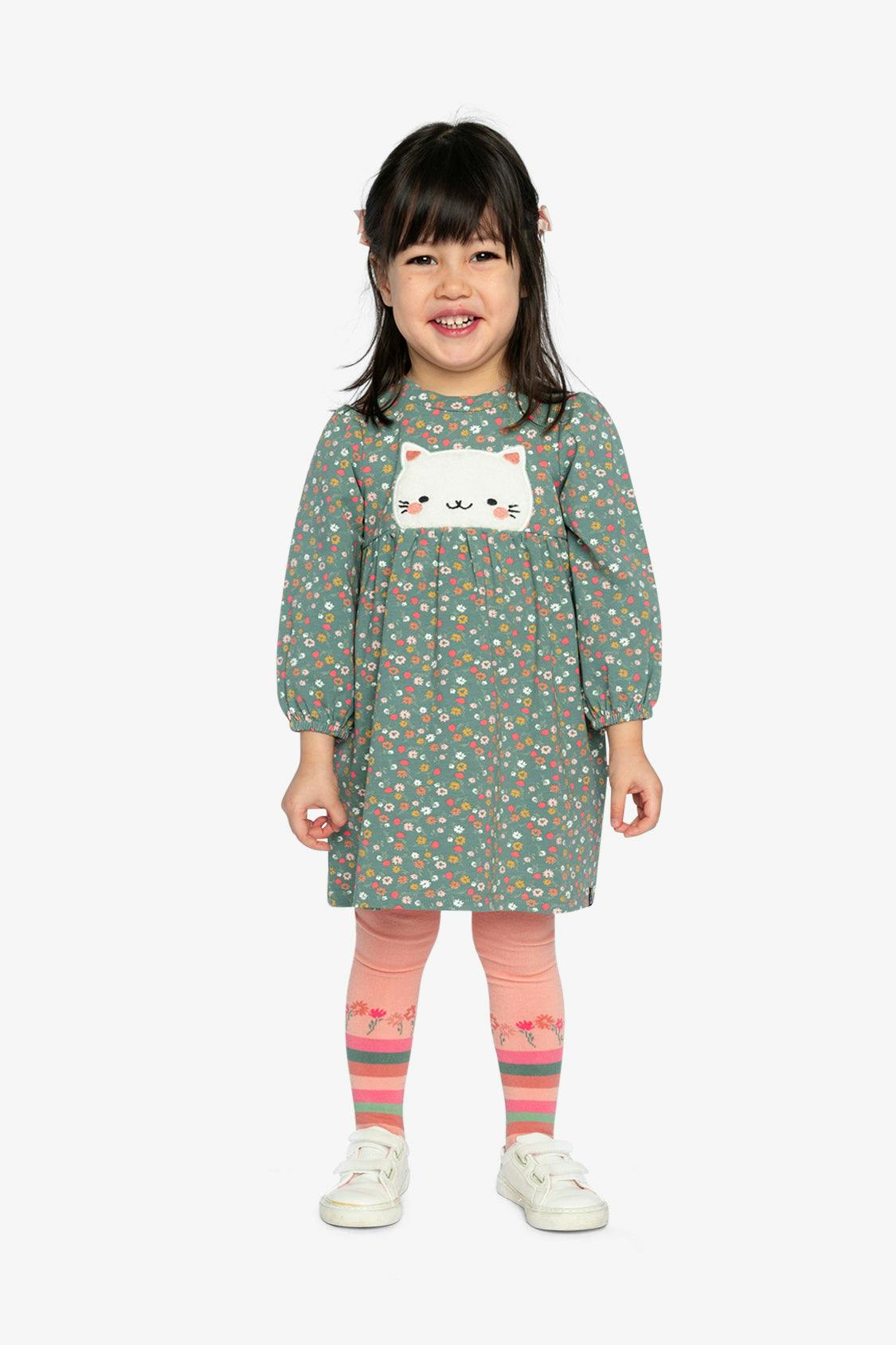 Organic Cotton Printed Dress Green Floral Print