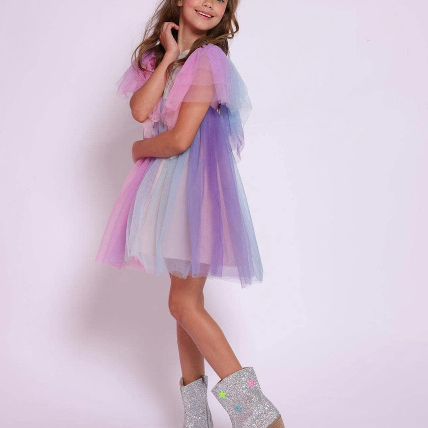 Cotton Candy Dream Flutter Sleeve Tulle Dress