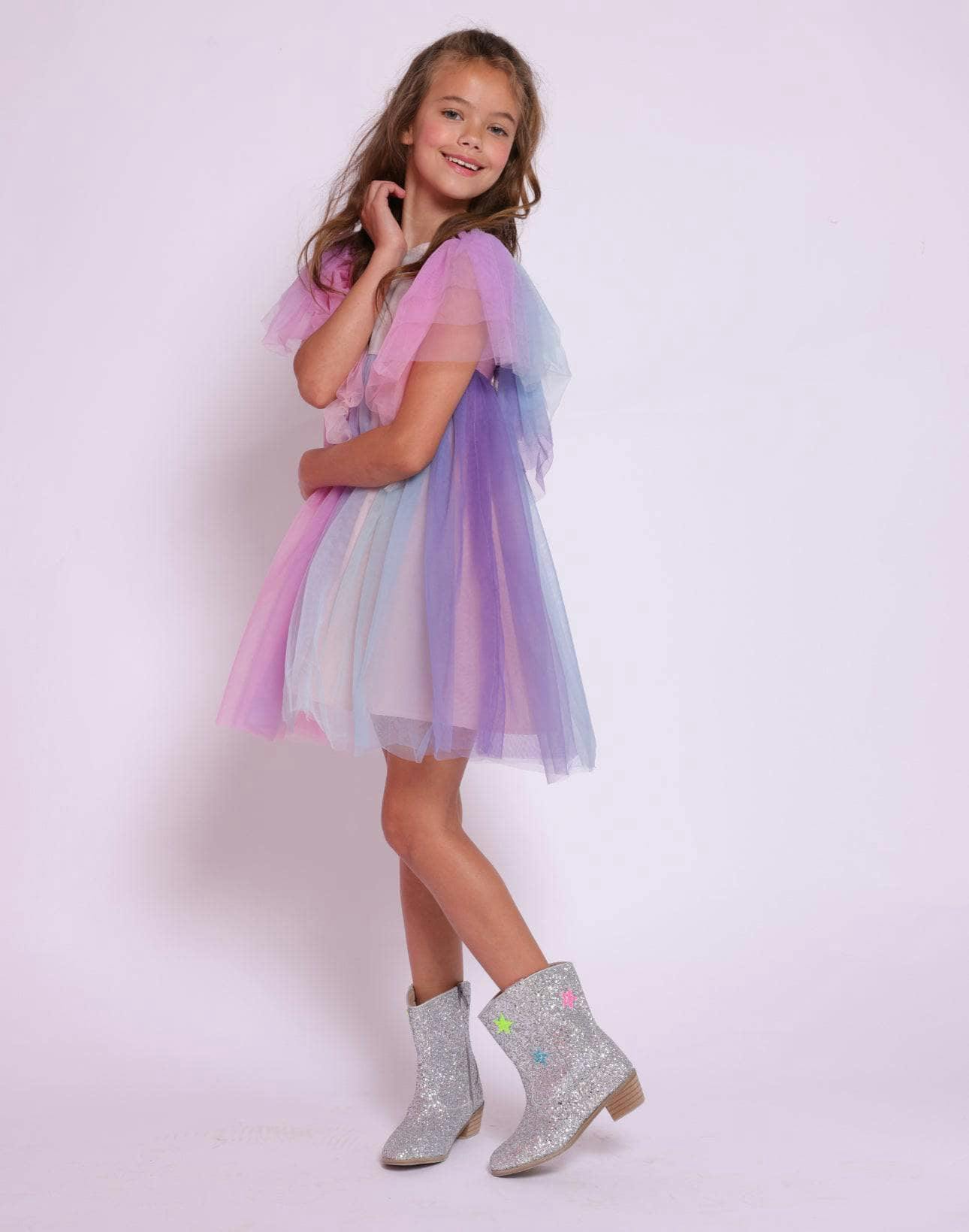 Cotton Candy Dream Flutter Sleeve Tulle Dress