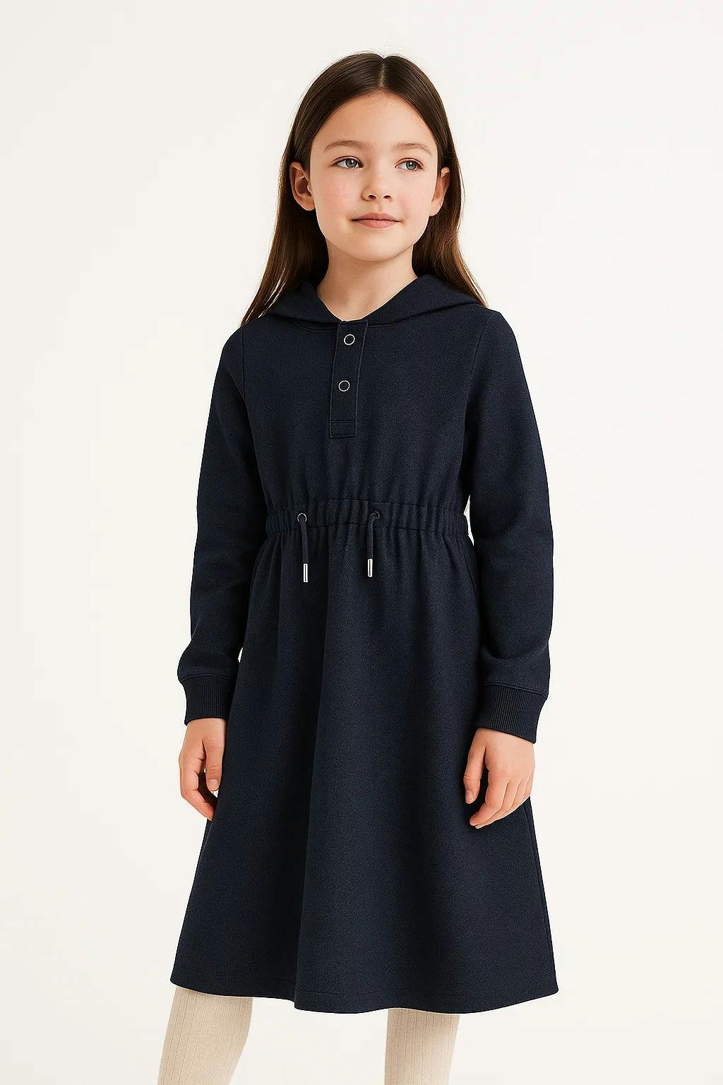 Girls Stretch Denim Hoodie Dress