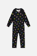 One Piece Thermal Underwear Black Printed Gummy Bears