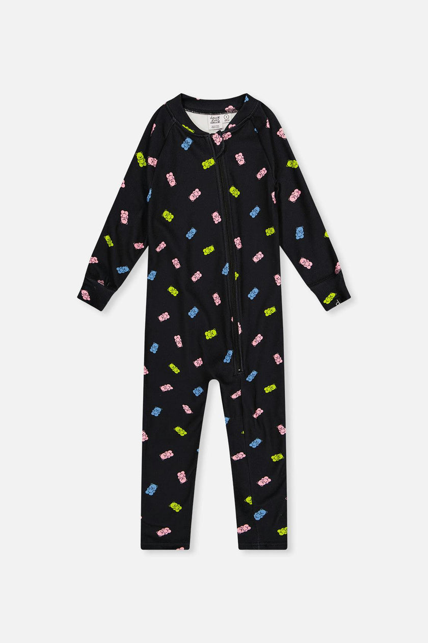 Baby One Piece Thermal Underwear Black Printed Gummy Bears