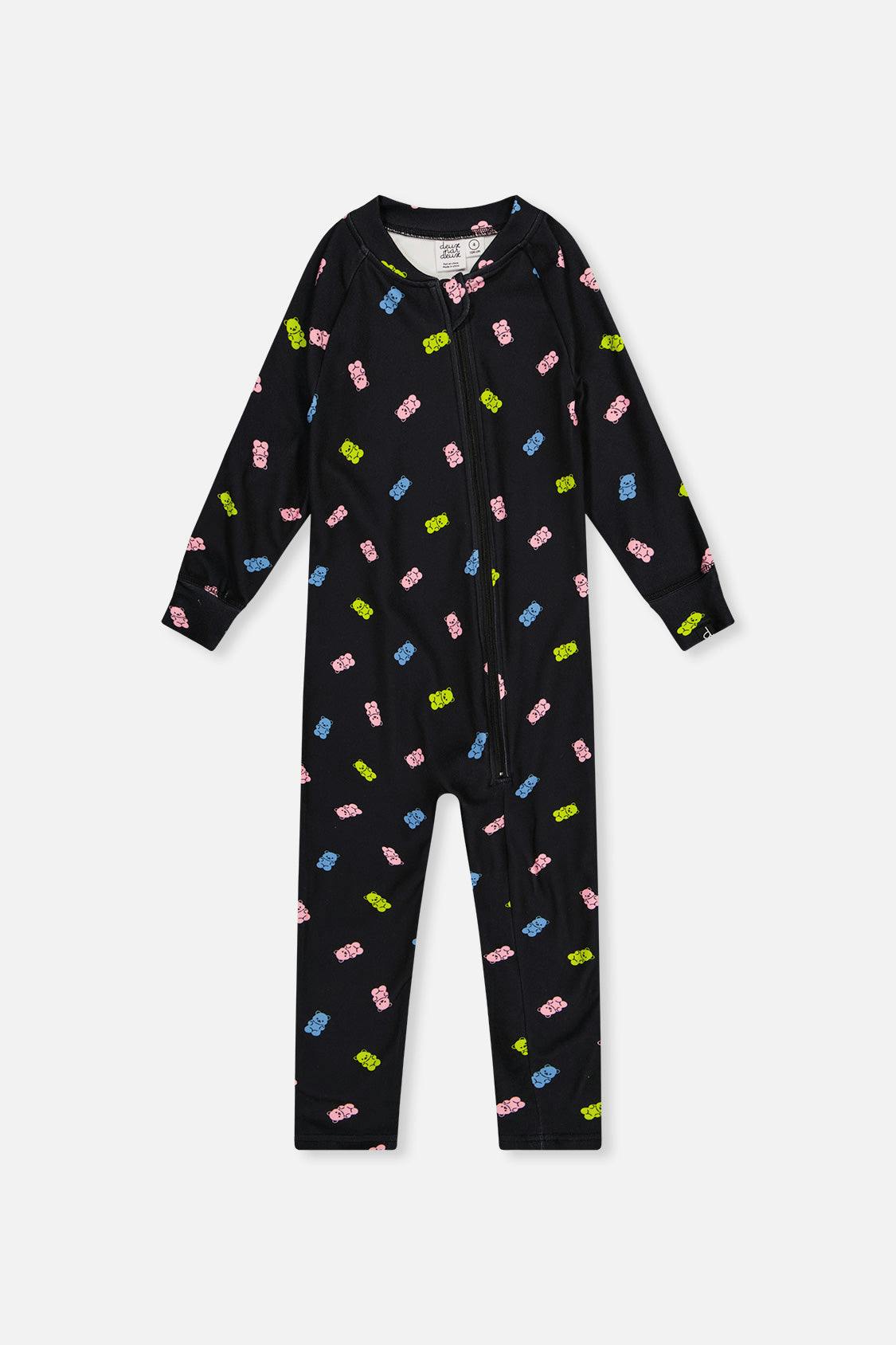 Baby One Piece Thermal Underwear Black Printed Gummy Bears