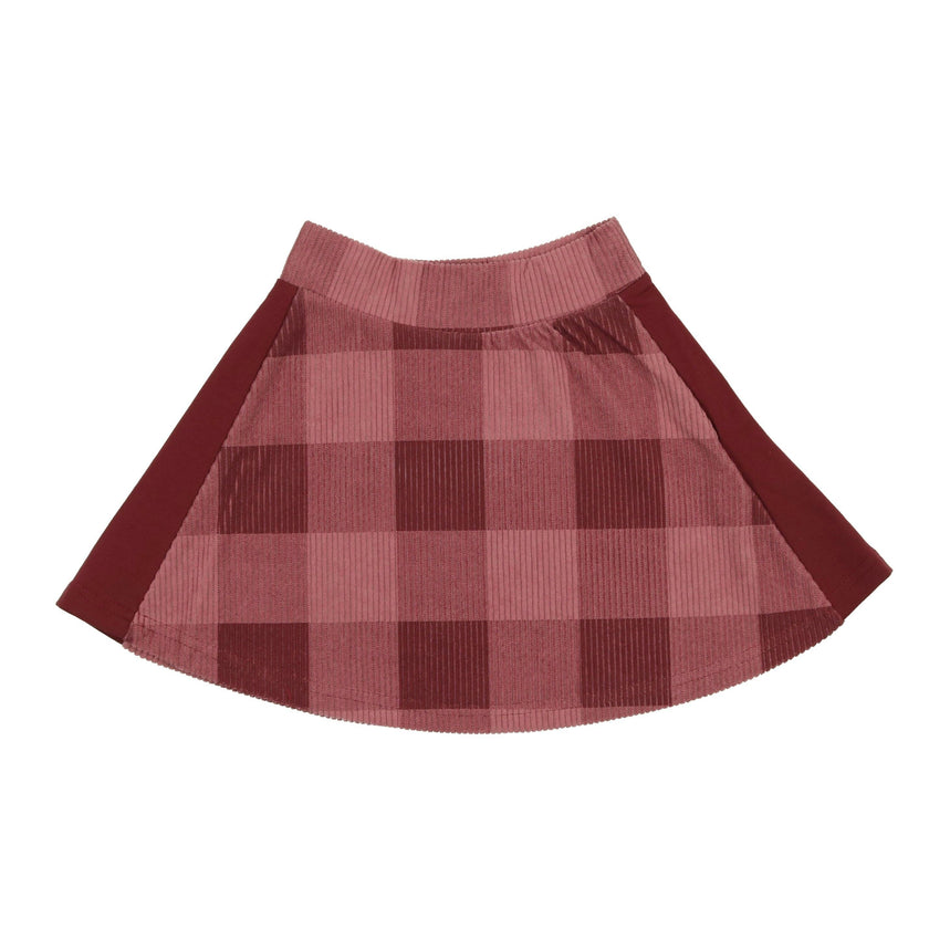 Corduroy Plaid Panel Solid Side A-Line Short Skirt