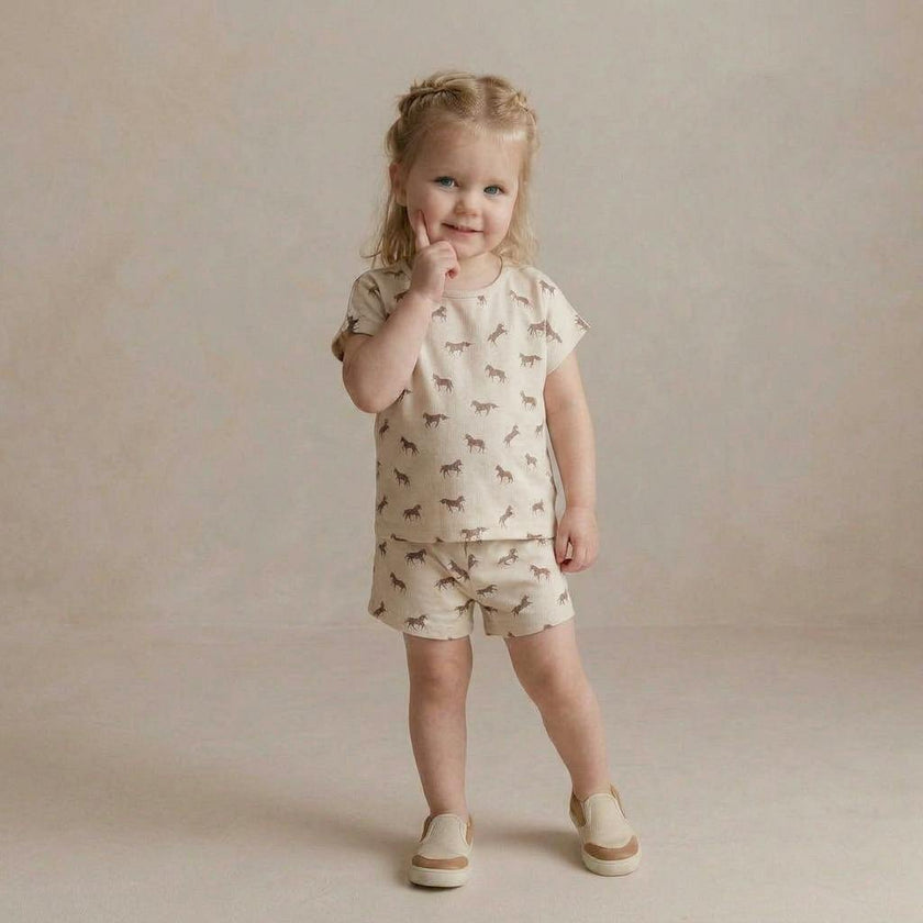 Organic Drop Shoulder Tee & Shorts Set - Horses