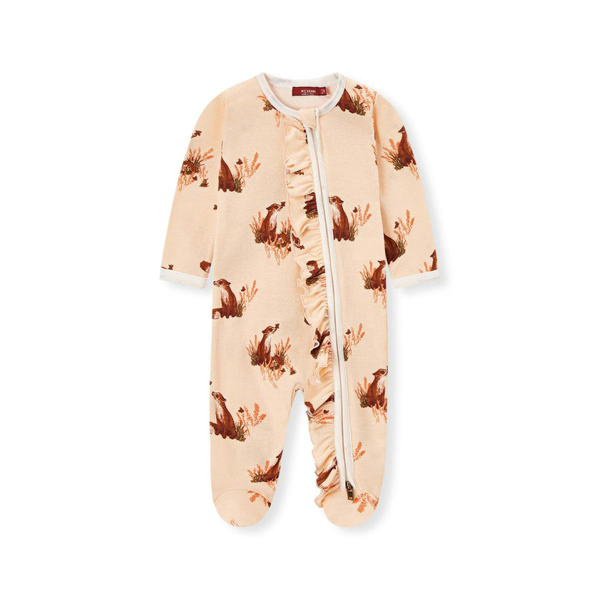 Floral Organic Cotton Ruffle Zipper Footed Romper