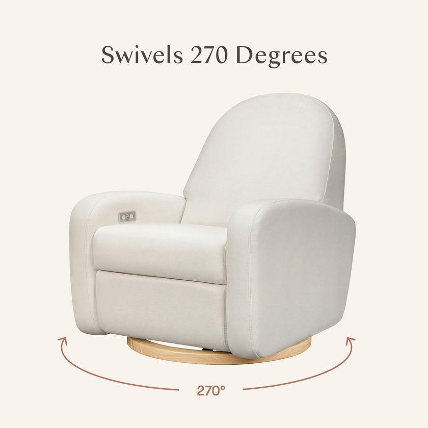 Nami Glider Recliner w/ Electronic Control and USB in Performance Cream Eco-Weave w/Light wood base