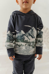 Boys Scenic Raglan Hoodie in Mountains on Nightfall Blue