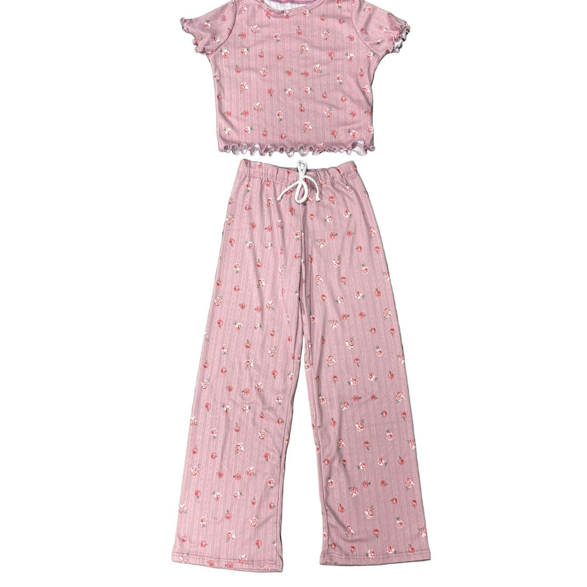 Girls Printed Lounge 2 Pc Short Sleeve Top and Pants Set
