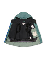 Two Piece Play Snowsuit Green And Navy Colorblock With Blue Camouflage Pants