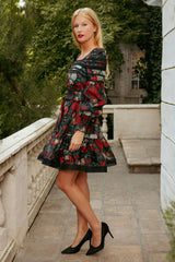 Evangeline Dress in Midnight Roses