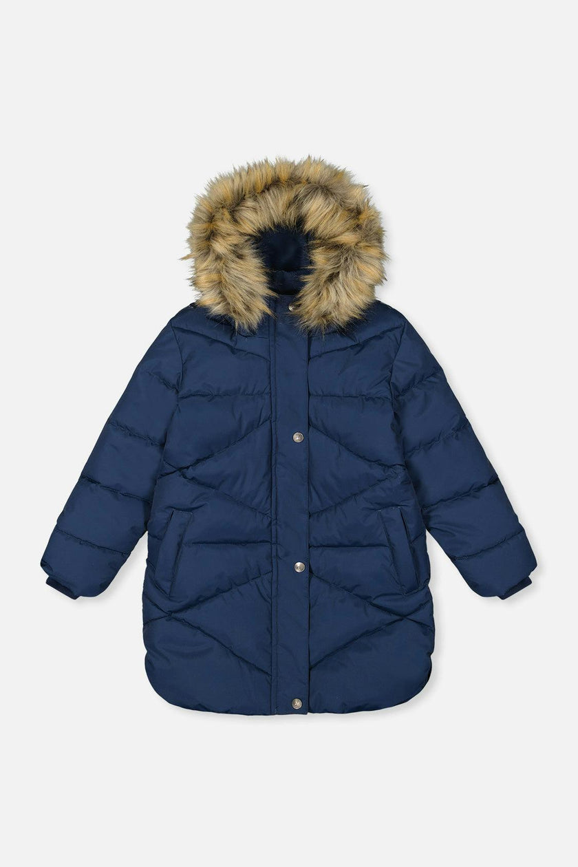 Long Winter Puffer Coat Dark Blue