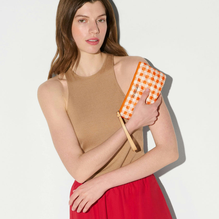 Sunset Orange Gingham Flat Metro Wristlet