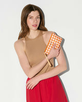 Sunset Orange Gingham Flat Metro Wristlet